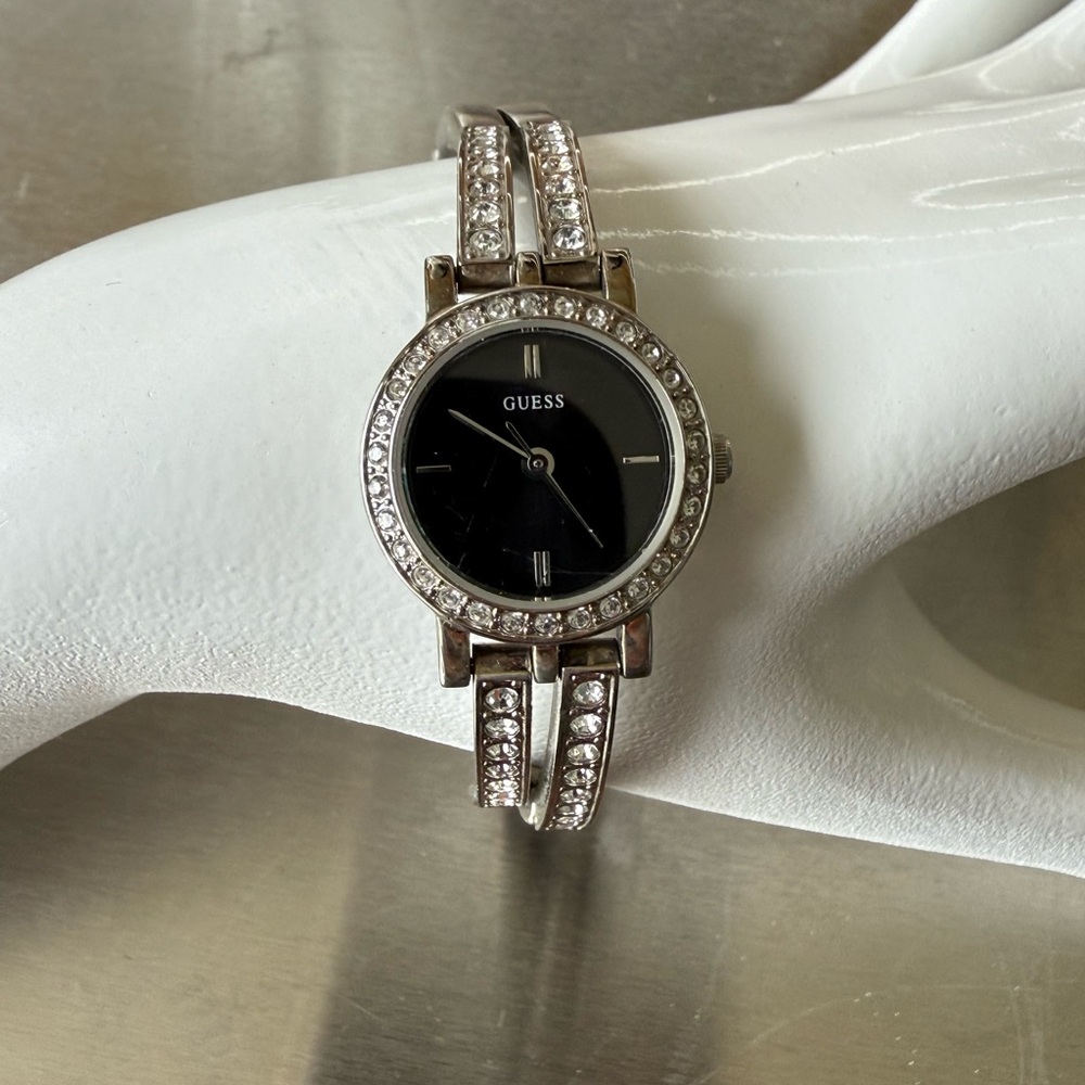 Guess Women's Black and Silver Crystal Watch